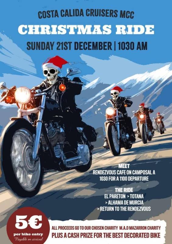 December 21 Costa Cálida Cruisers MCC Christmas motorcycle ride in Camposol