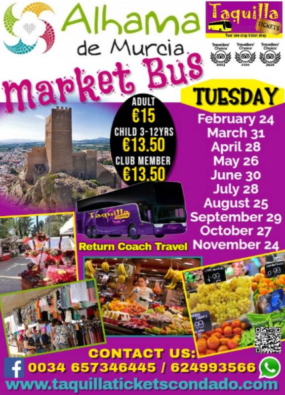 Taquilla Tickets launches monthly coach trips to Alhama de Murcia market from February